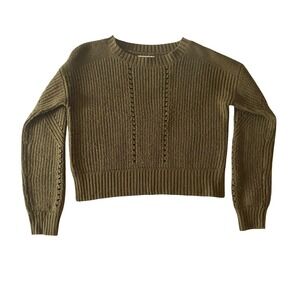 Aeropostale Cropped Ribbed Knit Sweater Olive Green Long Sleeve Size S